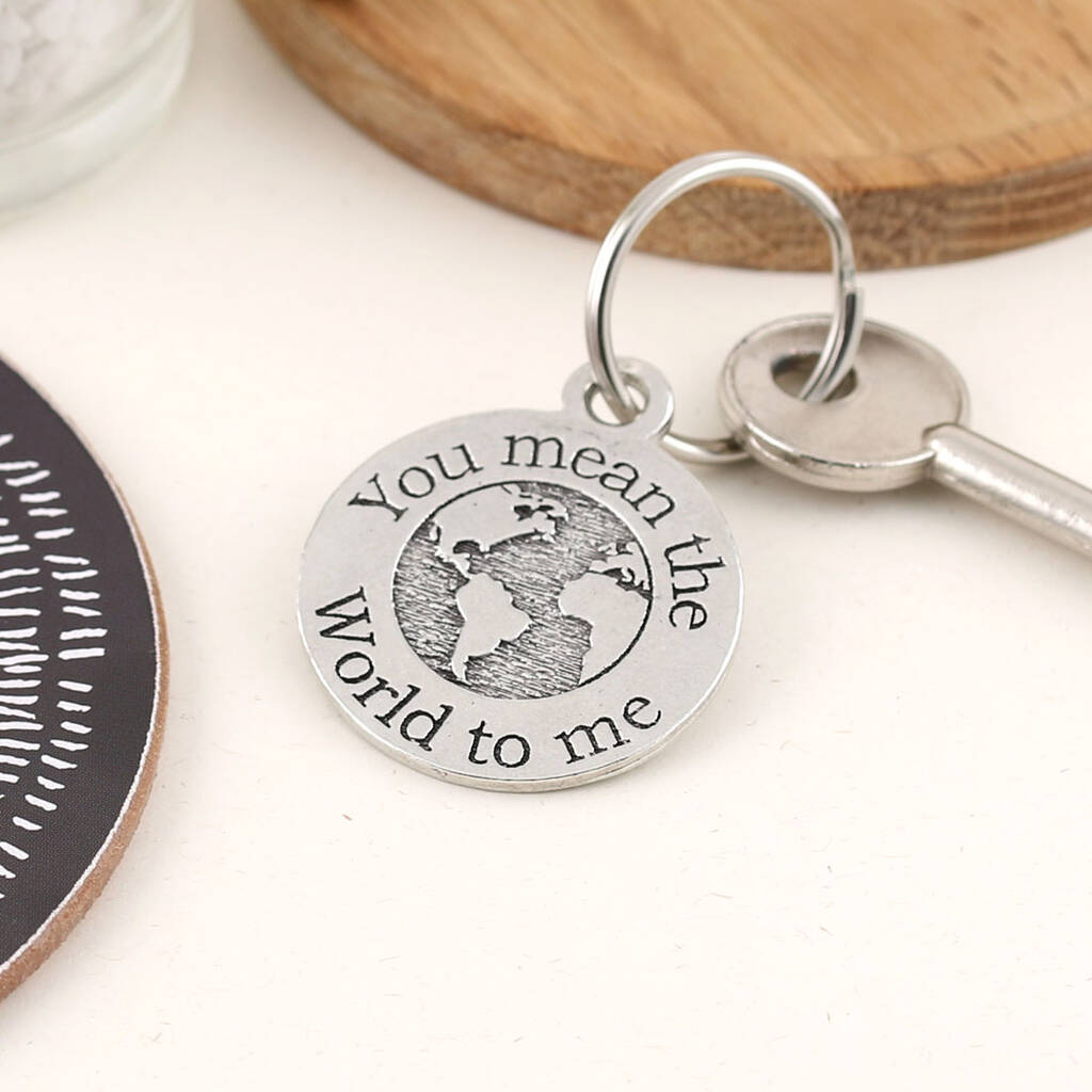 The World To Me Personalised Round Pewter Keyring By Multiply Design ...