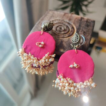 Pink Handmade Round Fabric Earrings, 4 of 5