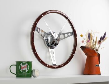 Classic Car Walnut Steering Wheel Wall Clock, 8 of 12