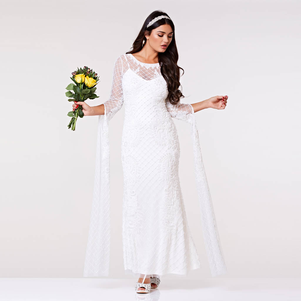Eugine White Wedding Prom Maxi Dress With Long Sleeves By Gatsbylady