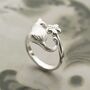 Sterling Silver Cat And Flower Adjustable Ring, thumbnail 4 of 6
