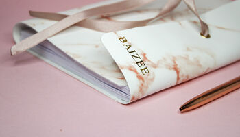 Personalised Vegan Leather Notebook | Marble Pink, 3 of 3