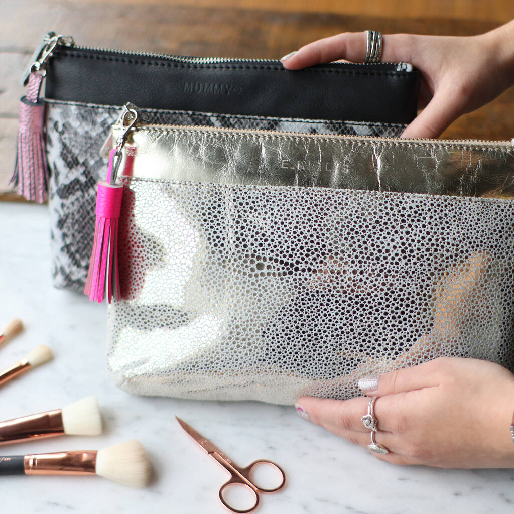 Personalised Initials Leather Animal Print Makeup Bag By The British