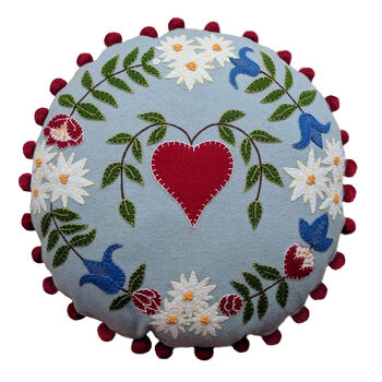 Alpine Heart Embroidered Cushion With Pom Pom Trim, 2 of 3