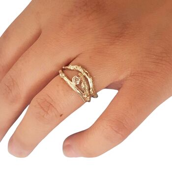 Diamond Organic Twig Solid Gold Engagement And Wedding Ring Set, 7 of 10