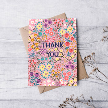 Floral Thank You Card For Women, Pink Flowers, For Her, 2 of 2