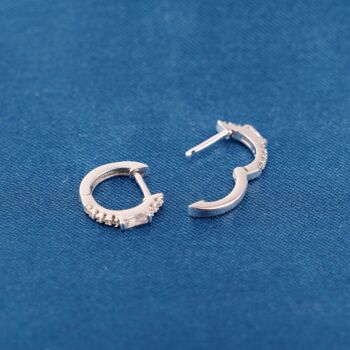 Silver Cz Stone Huggie Earrings, Sparkly Minimalistic Everyday Hoops, Small Hoops, 7 of 7