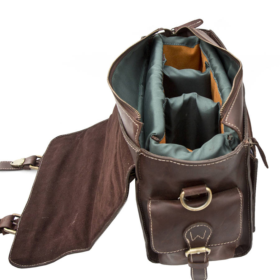 Luxury Brown Leather Camera Bag By Wombat