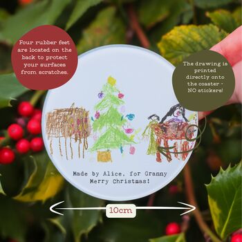 Personalised Child's Drawing And Messsage Glass Drink Coaster, 2 of 2