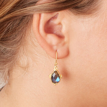 Labradorite Teardrop Matt Gold And Silver Drop Earrings, 2 of 12