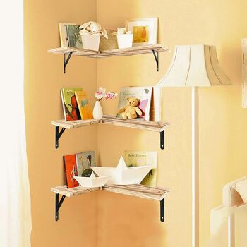 Four Light Brown Corner Wall Mounted Shelves, 2 of 7
