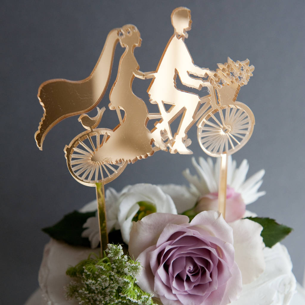 wedding cake topper bicycle made for two silver mirror by the