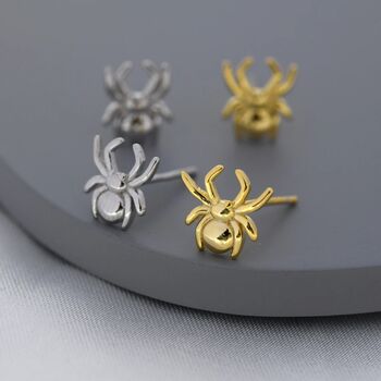Spider Stud Earrings In Sterling Silver, 3 of 12