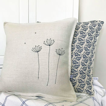 Navy Cow Parsley Linen Cushion, 6 of 6