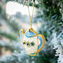 Embroidered Teapot Christmas Decoration, thumbnail 2 of 3