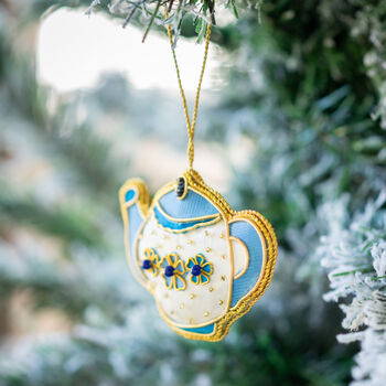Embroidered Teapot Christmas Decoration, 2 of 3
