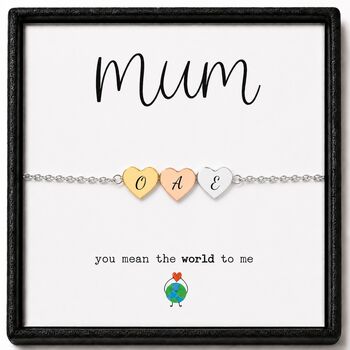 Personalise Multi Hearts Silver Gold Rose Gold Bracelet Initials Engraved, 4 of 11