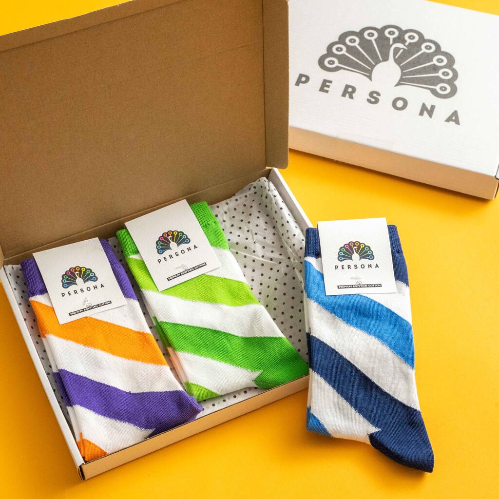 Striped Socks Egyptian Cotton Gift Set Box For Men, 1 of 10