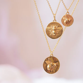 Gold Basking Bee Coin Necklace, 7 of 9