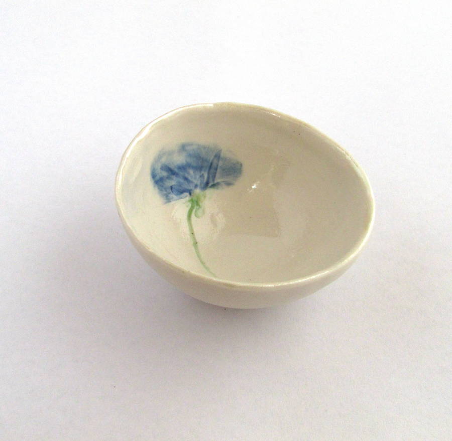 Small Porcelain Bowl Pressed With Blue Flower, 1 of 6