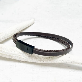 Classic Braided Leather Men's Bracelet, 5 of 6