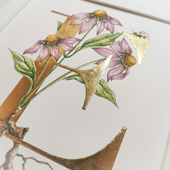 E Is For Echinacea Gilded Initial Print, 3 of 7