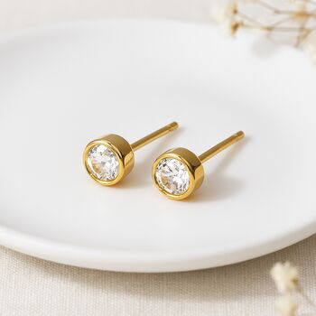 18ct Gold Plated Sterling Silver April Birthstone Stud Earrings – 7mm, 3 of 7