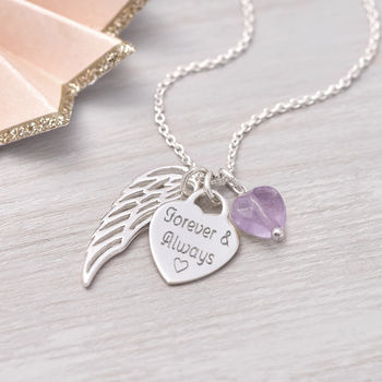 Personalised Silver Heart And Angel Wing Necklace, 3 of 9