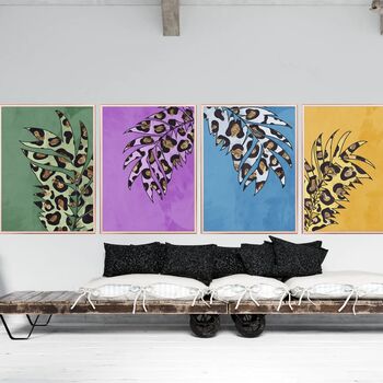 Green Leopard Print Animal Leaf Wall Art Print, 3 of 4