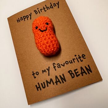 Human Bean Crochet Birthday Card Handmade, 3 of 11