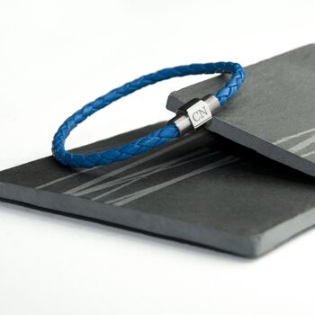 Personalised Men's Woven Leather Bracelet | Cobalt Blue, 3 of 8