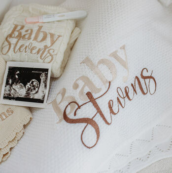 Personalised Knitted Classic Baby Blanket White, 2 of 3