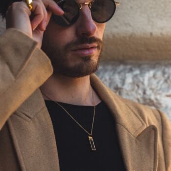Gold Plated Onyx Verge Rectangular Gemstone Pendant Necklace For Men, 2 of 12
