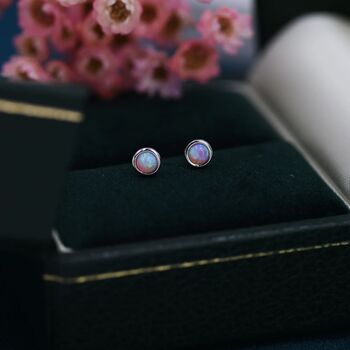 Sterling Silver Tiny Pink Opal Dot Stud Earrings, 5 of 12