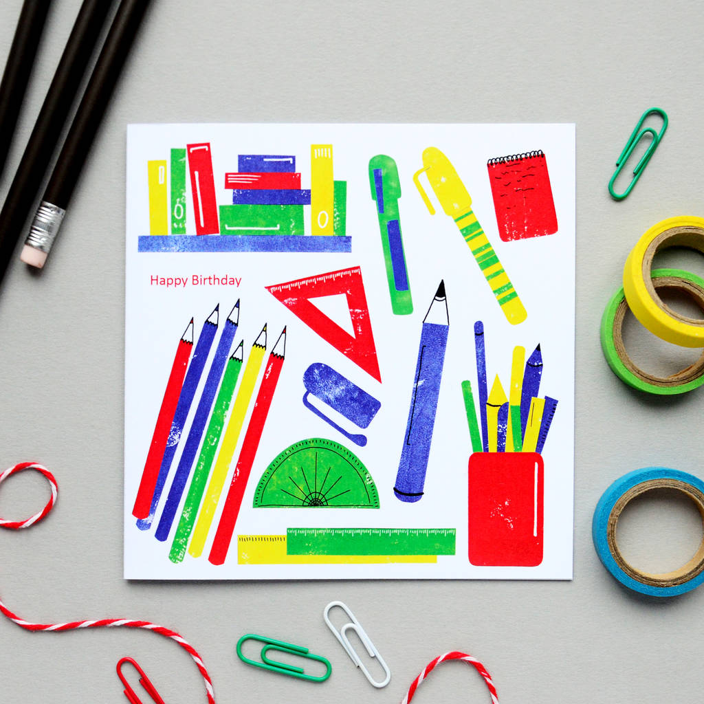 colourful stationery birthday card by fiona clabon illustration