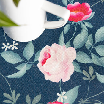 Luxury Linen Like Floral Tablecloth Rose Garden Navy, 4 of 7