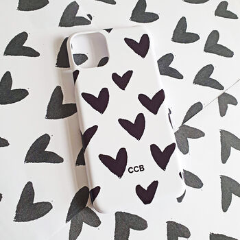 Personalised Black And White Heart Print Phone Case, 4 of 5
