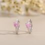 Tourmaline Pink Heart Huggie Hoop In Sterling Silver, thumbnail 1 of 12