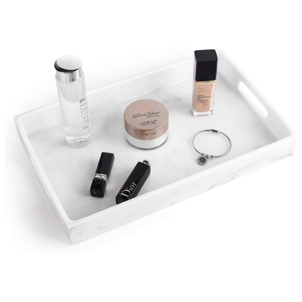 White Marble Look Vanity Tray With Handles By Momentum