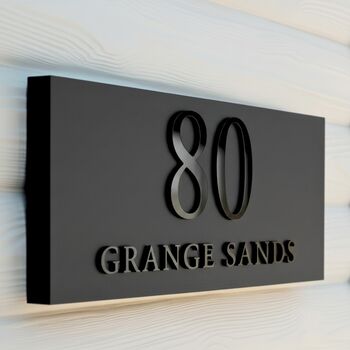 Matte Black House Sign With Raised Gloss Black Lettering, 3 of 4
