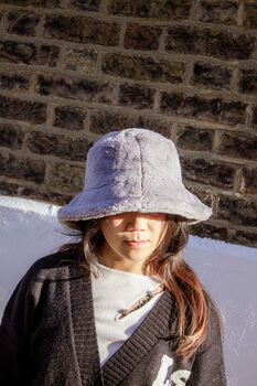 Seal Grey Fluffy Bucket Hat, 2 of 5