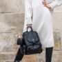 Amber Midi Black Pebble Leather Backpack, thumbnail 1 of 11