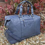 Navy Blue Genuine Leather Holdall, Travel Bag, Gym Bag, thumbnail 2 of 6