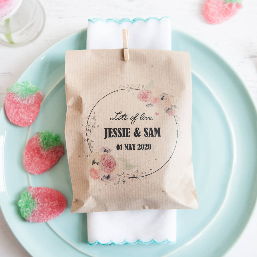 10 Floral Personalised Paper Goodie Bags By Wedding in a Teacup
