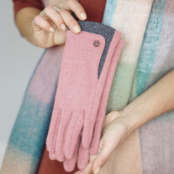 Merino Wool Touch Screen Gloves With Herringbone Cuff, 4 of 12