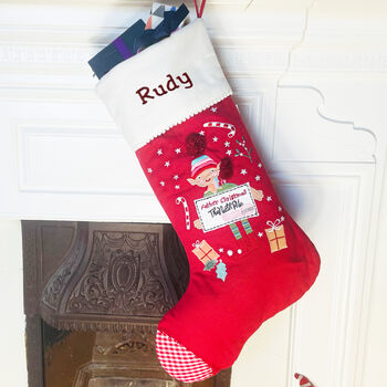 Personalised Elf And Father Christmas Stocking, 2 of 5