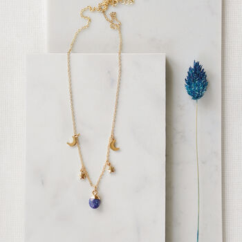 Gold Plate Lapis Lazuli Moon And Stars Charm Necklace, 3 of 5