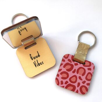 Personalised Mirror Keyring In Leopard Print, 3 of 4