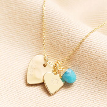 Personalised Double Heart And Bail Birthstone Charm Necklace, 3 of 5