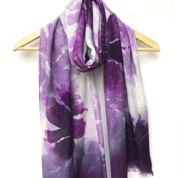 Plum Floral Print Soft Scarf Gift Boxed With Card, 8 of 8